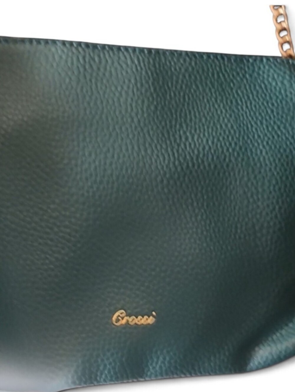 Crossi Teal Leather Crossbody with Gold Chain Strap - Picture 3 of 5